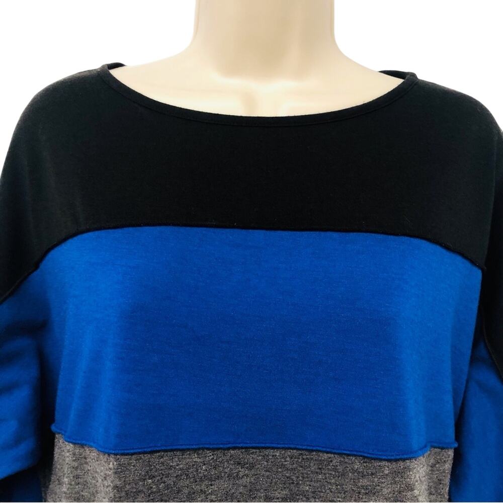 Coco Bianco Color Block Scoop Neck Tunic Dolman Sleeve Blue Gray Black - Picture 12 of 16